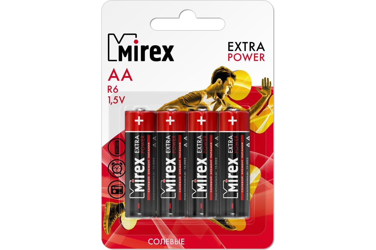 Элемент питания Mirex R6 (AA) 1.5V солевая батарейка, 4 шт., ecopack