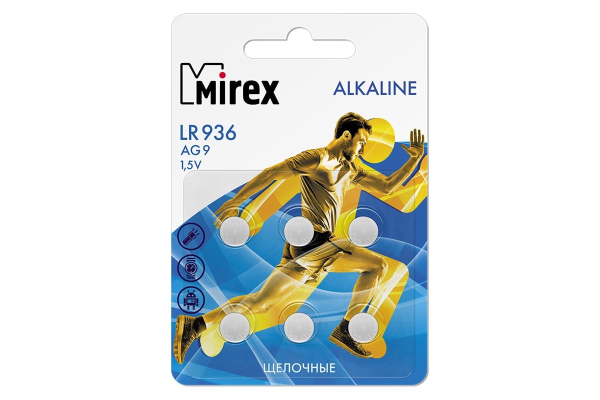 Батарейка Mirex AG9 (LR936, LR45) Alkaline 1.5V, 6 шт., ecopack