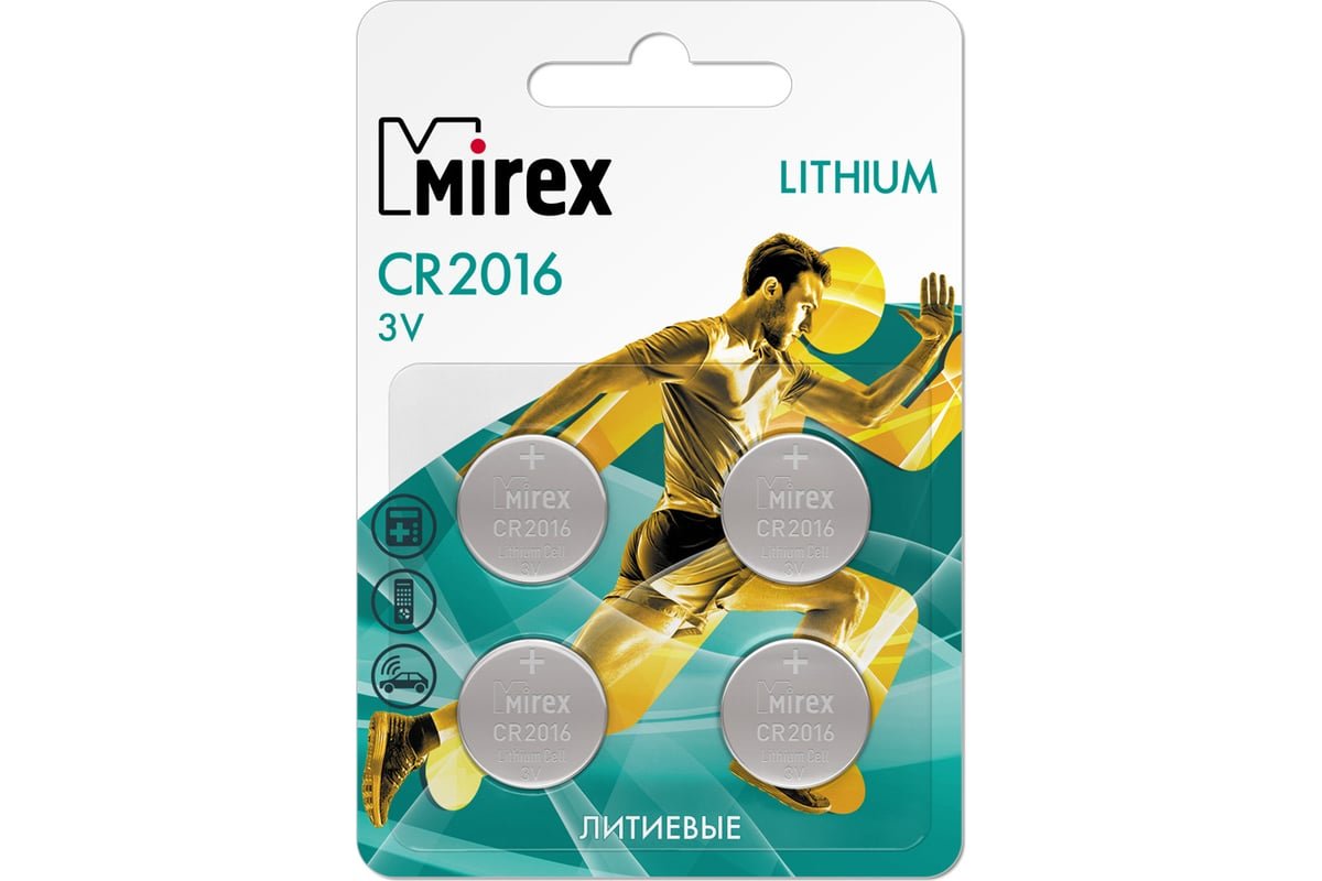 Элемент питания Mirex CR2016 3V литиевая батарейка, 4 шт., ecopack
