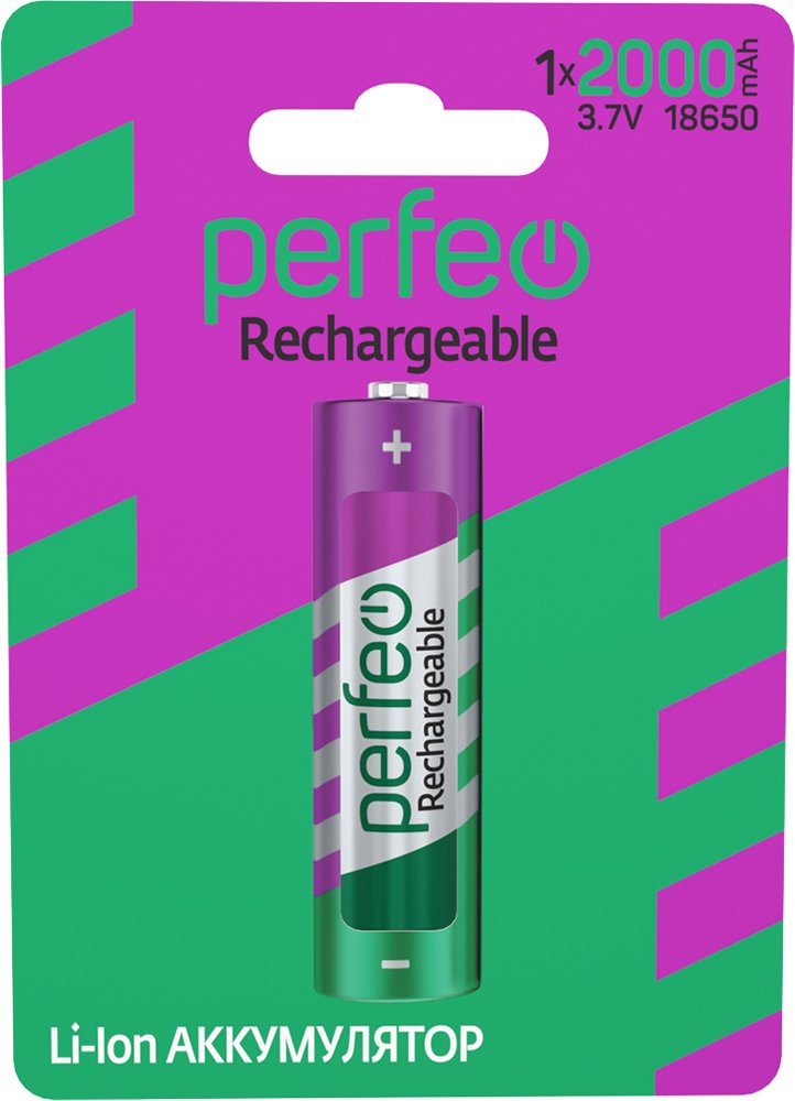 Perfeo аккумулятор Li-Ion 18650 2000mAh/1BL 3.7V, (Арт. PF 18650Li-Ion2000/1BL)