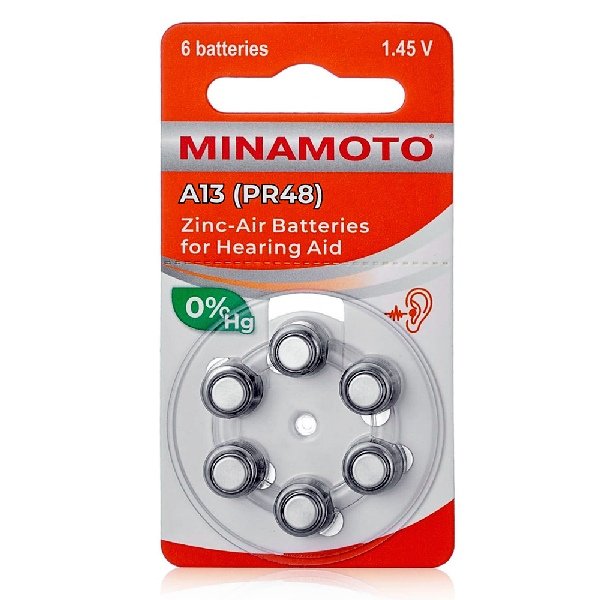Батарейка для  слуховых аппаратов  MINAMOTO ZA13/6BL A13 PR48
