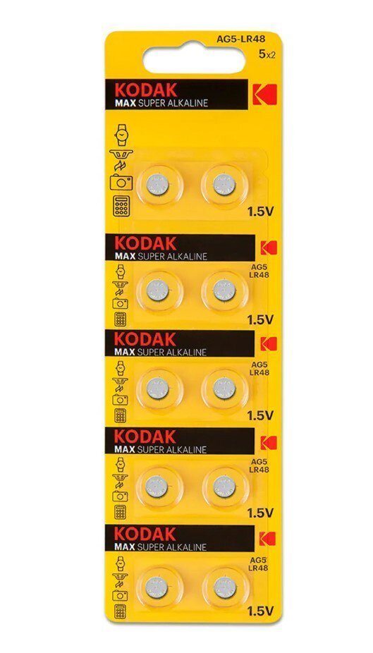 Элемент марганцево-щелочный Kodak AG5 (393, LR754, LR48) (10-BL) (10/1000) (211822)
