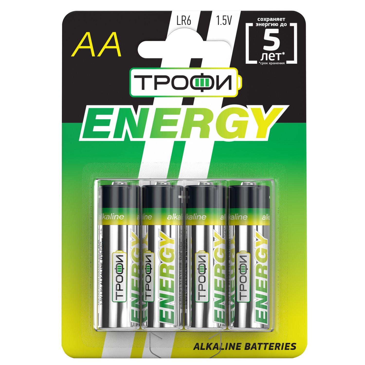 Батарейка AA Трофи LR6 ENERGY Alkaline (4-BL) (40/720) (211756)