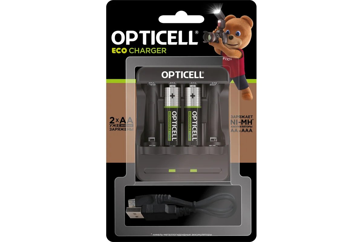 Зарядное устройство OPTICELL Eco Charger  с аккумуляторами AA 2600 mAh 2шт (1/20)