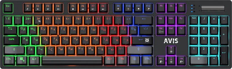 Клавиатура DEFENDER Avis GK-312 RU,черн,104+FN,радуж,SNK Red (45312)
