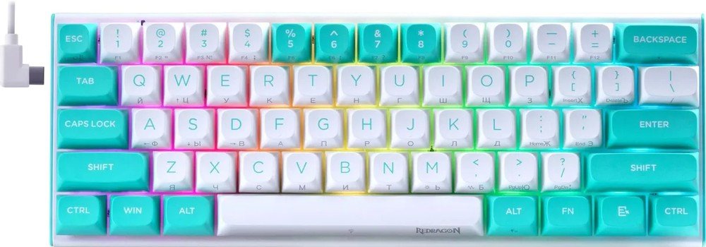 Клавиатура REDRAGON Fidd RU RGB бирюзовый/белый (72187)