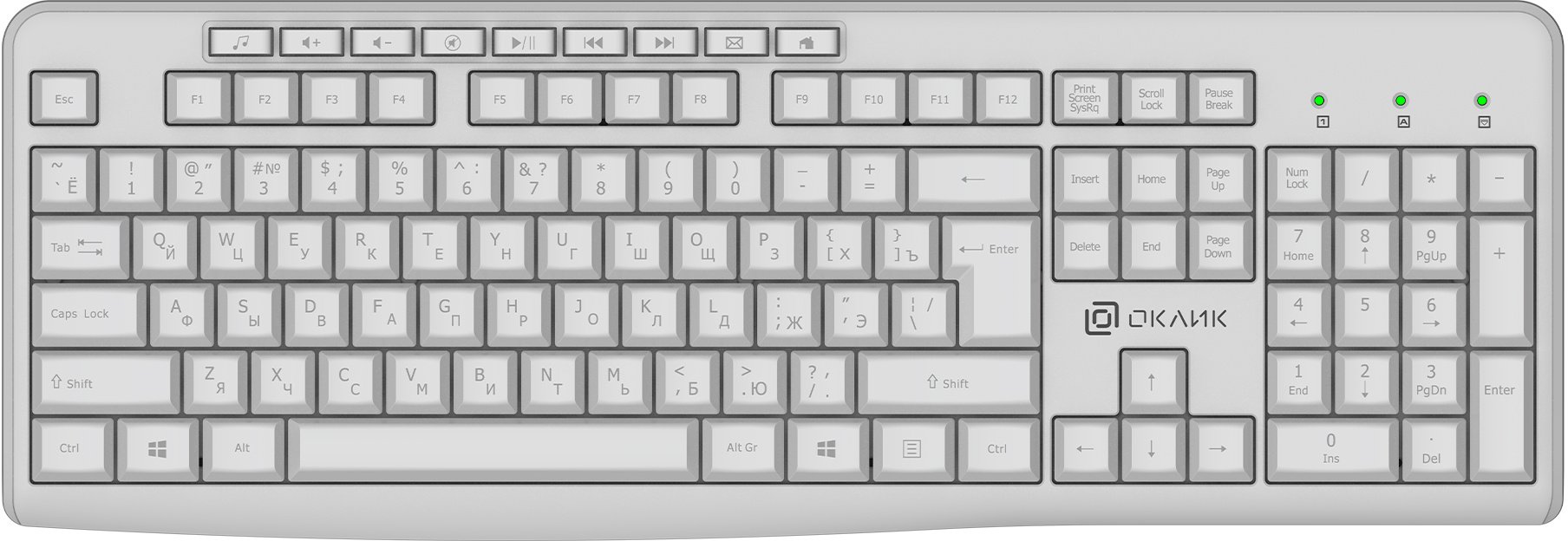 Беспроводная клавиатура OKLICK K225W (1875235) белый USB Multimedia