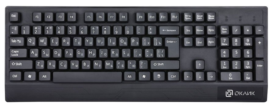 Клавиатура Oklick 115M черный USB (подставка для запястий) (1678098)