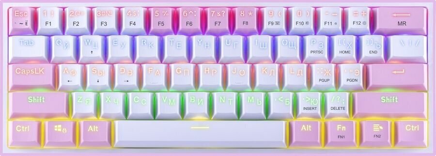 Клавиатура Redragon Fizz радужн,бело-розов (70672)