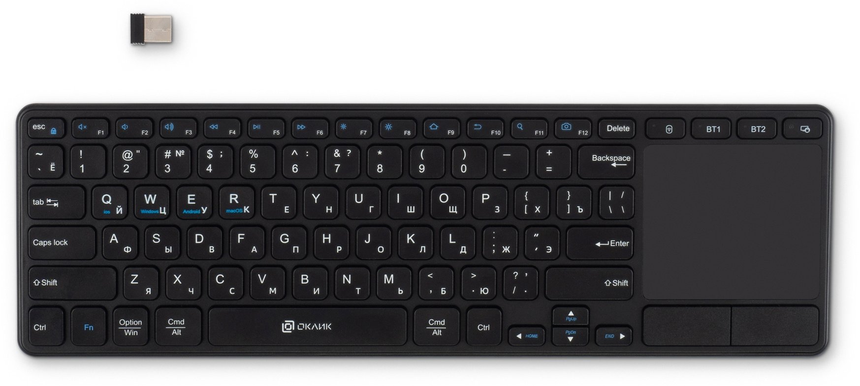 Клавиатура OKLICK K614W черный USB беспроводная slim Multimedia Touch