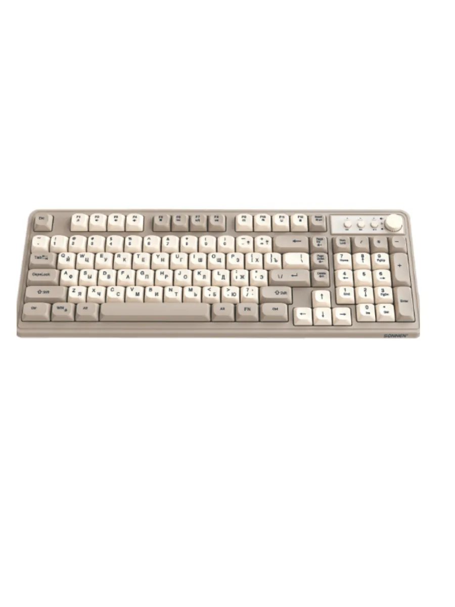 Клавиатура проводная SONNEN K620 (513950) USB, 102+98 клавиш, LED-подсветка слоновая кость/серая