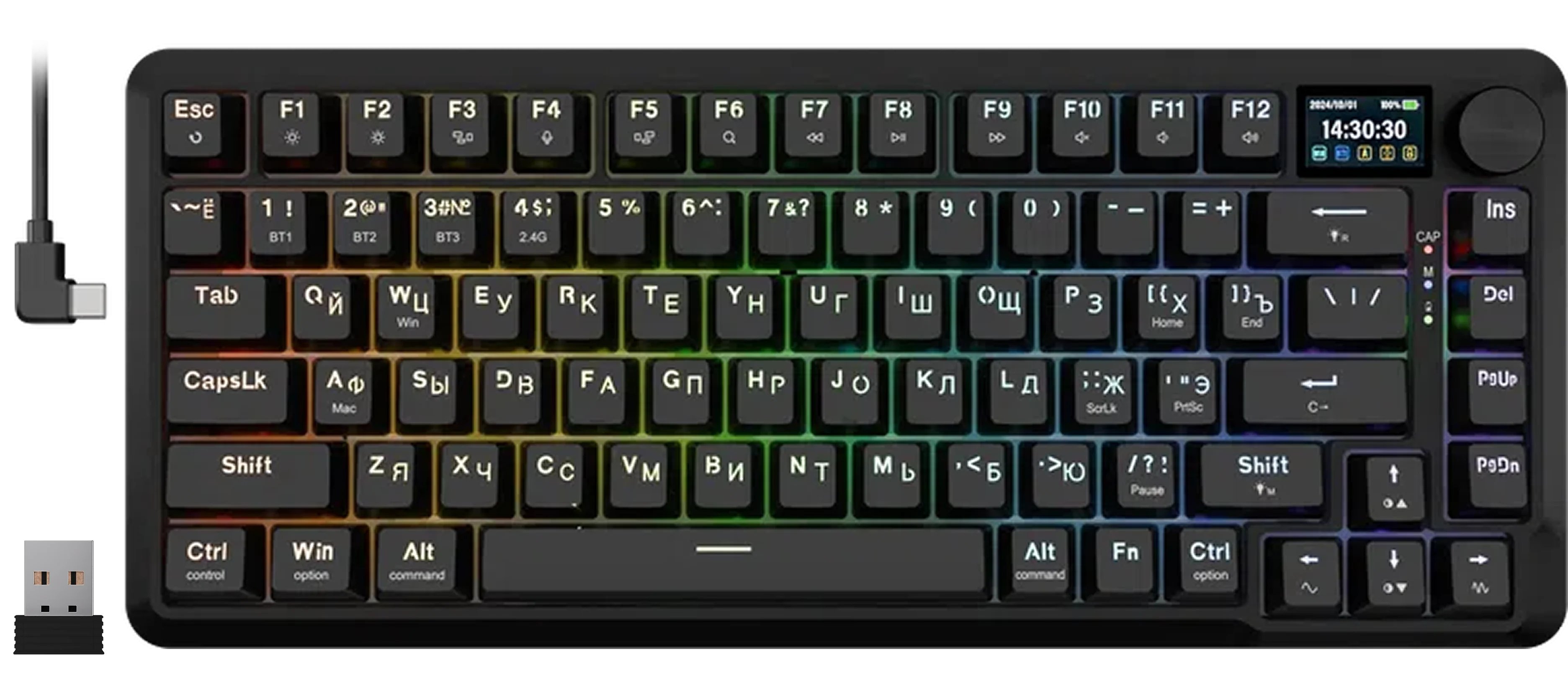 Клавиатура беспроводная REDRAGON Flekact Pro RU, RGB, BT+2.4G, экран, черн (72535)