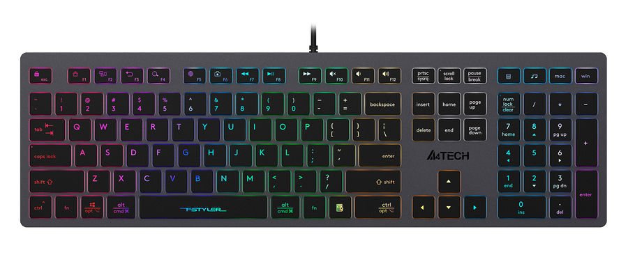 Клавиатура A4Tech Fstyler FX60 серый USB slim LED (FX60 Grey/Neon)