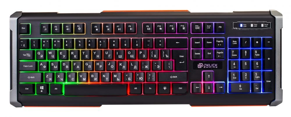 Клавиатура Oklick 710G Black Death черный/серый USB Multimedia for gamer LED