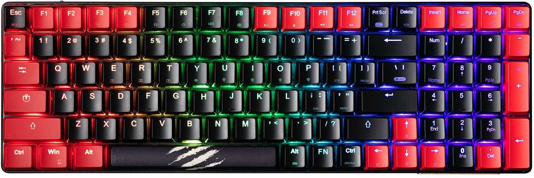 Игровая беспроводная клавиатура Mad Catz  S.T.R.I.K.E. 11 US [БЕЗ РУССКОЙ РАСКЛАДКИ] чёрная (2.4 ГГц, Bluetooth, USB Type-C, Mad Catz RED Switch, 100 кл., RGB подсветка)