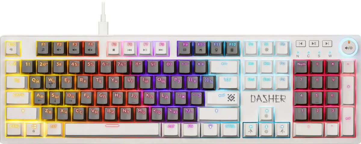 Клавиатура DEFENDER Dasher GK-472 RU серый/белый (45473)
