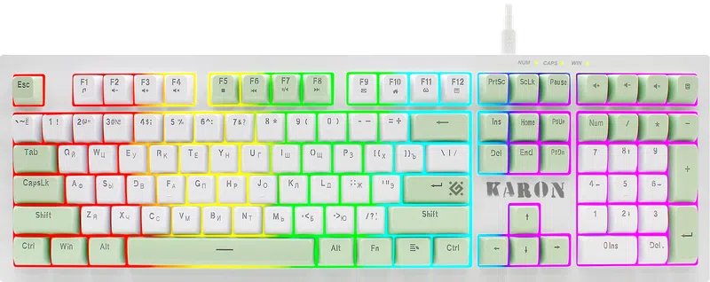 Клавиатура DEFENDER Karon GK-129 RU,бел/зел,108кн+FN,радуж,1.5м (45129)
