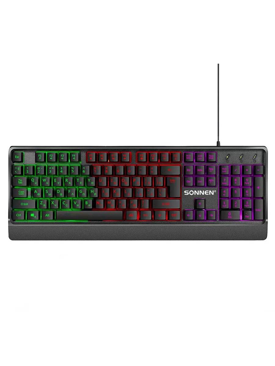 Клавиатура проводная SONNEN K305 (513948) USB, 104 клавиши, LED-подсветка черная