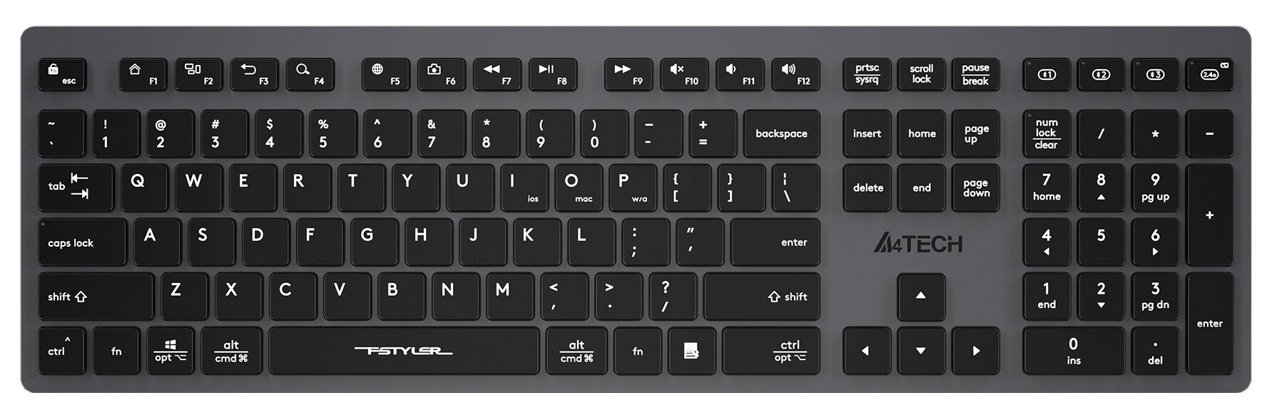 Клавиатура A4Tech Fstyler FBX50C серый USB беспроводная BT/Radio slim Multimedia (FBX50C GREY)