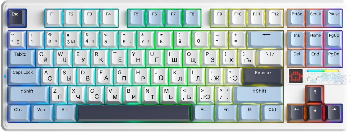 Клавиатура AULA F87Pro V2 беспроводная механическая Бело-сине-тёмно-пурпурный Star Vector свитчи РУС Bluetooth, 2.4Гц