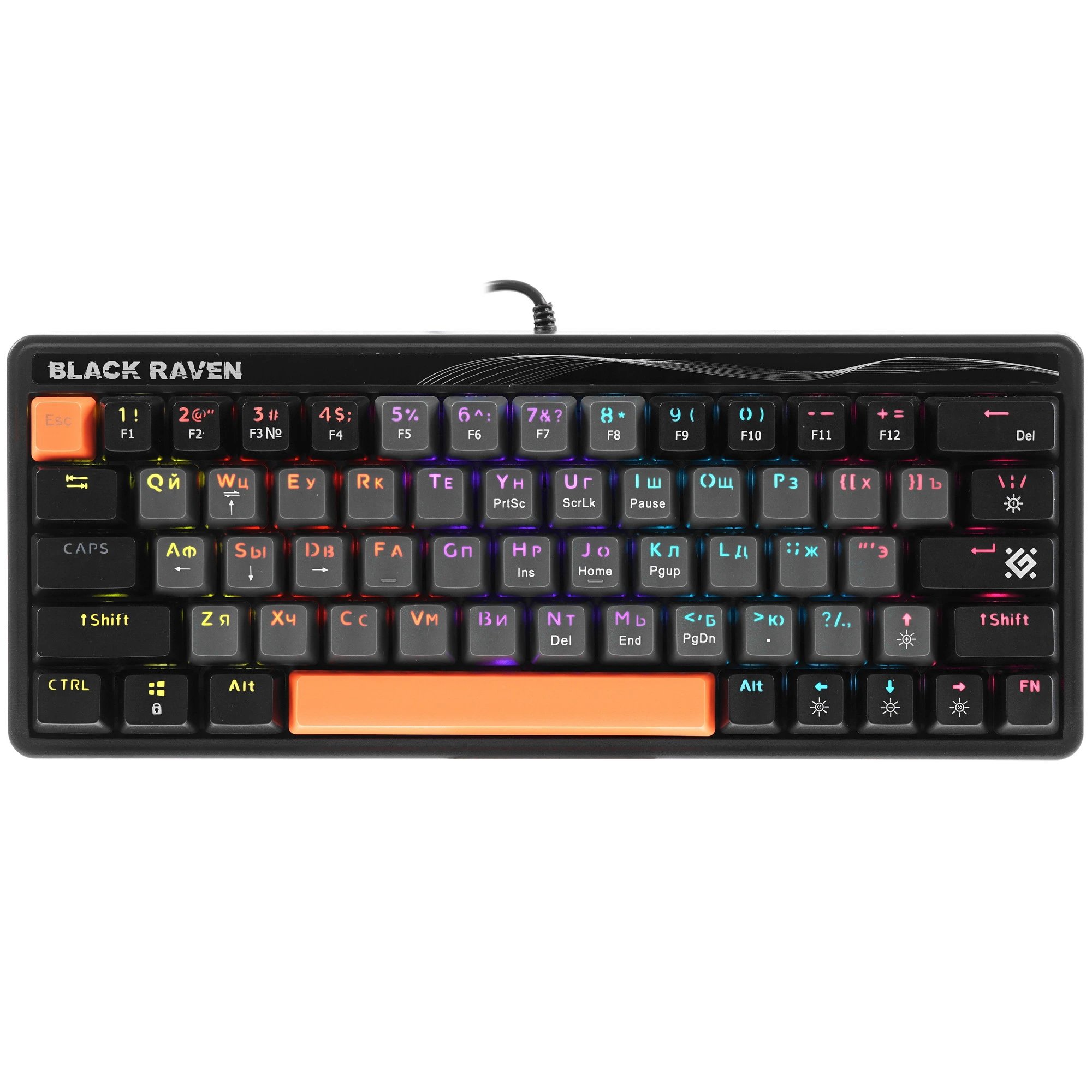 Клавиатура проводная игровая механическая DEFENDER Black Raven GK-417 RU,3цвета,радужная,63кн, черная (1/20)