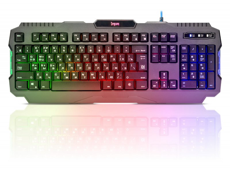 Клавиатура проводная игровая DEFENDER Legion GK-010DL, RGB подсветка, влагоустойчивая, черная (1/20)