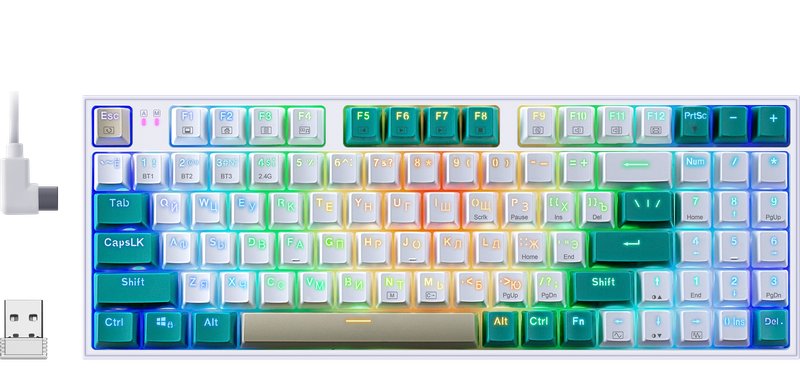 Клавиатура беспроводная REDRAGON Veigar BT/2.4G/пров.,RGB, бело-голубой (1/10)