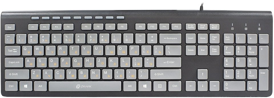 Клавиатура Оклик 480M черный/серый USB slim Multimedia (плохая упаковка)