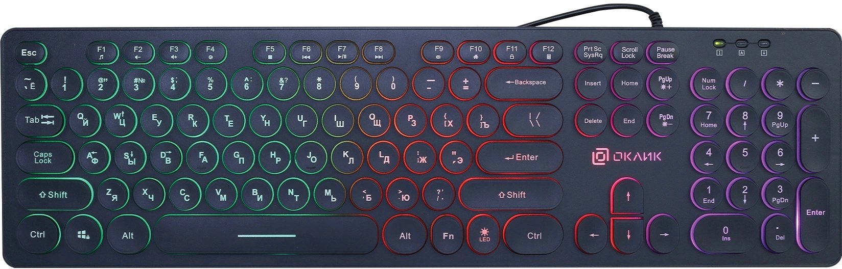 Клавиатура Оклик 420MRL черный USB slim Multimedia LED (плохая упаковка)
