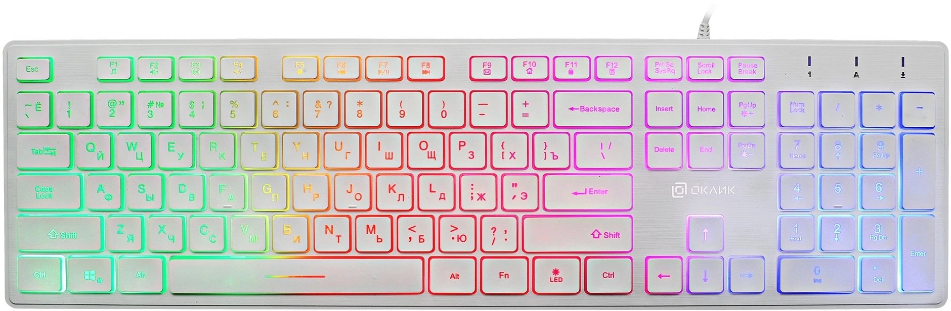 Клавиатура Оклик 550ML белый USB slim Multimedia LED (плохая упаковка)