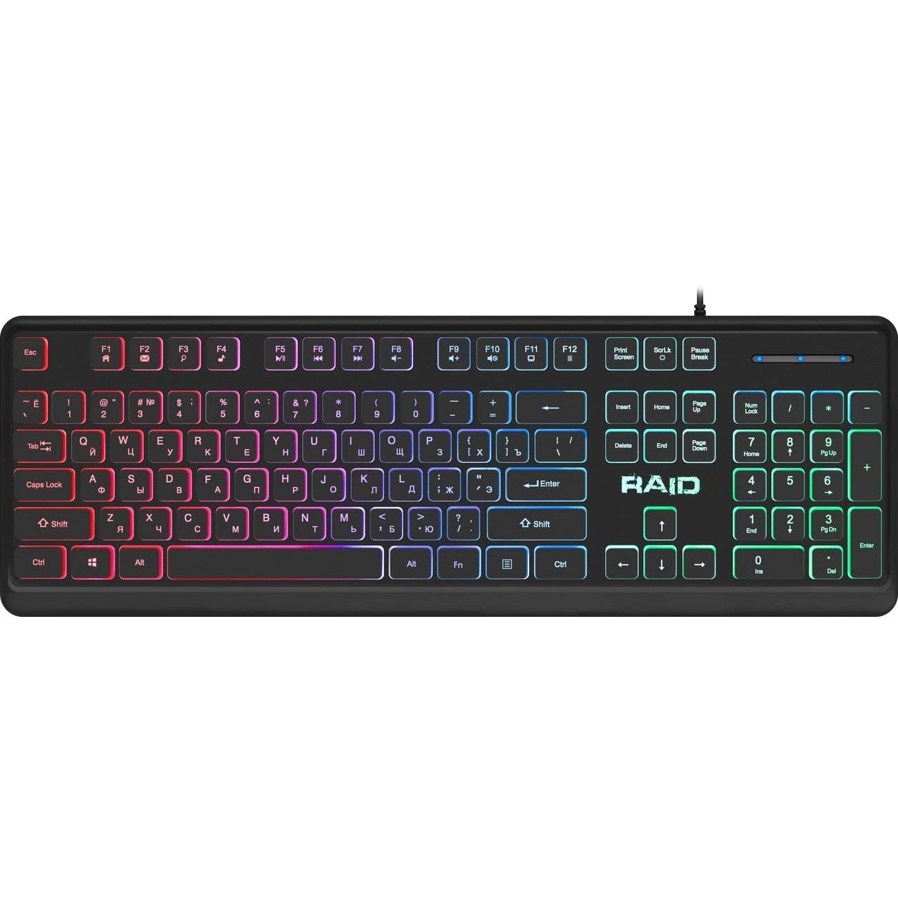 Клавиатура проводная игровая DEFENDER Raid GK-778DL RU, Rainbow,104 кнопки, черная (1/20)