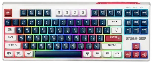 Клавиатура беспроводная игровая DEFENDER Storm Grip GK-188 RU, 87+FN,радуж,2.4G+BT, белый/синий (1/20)
