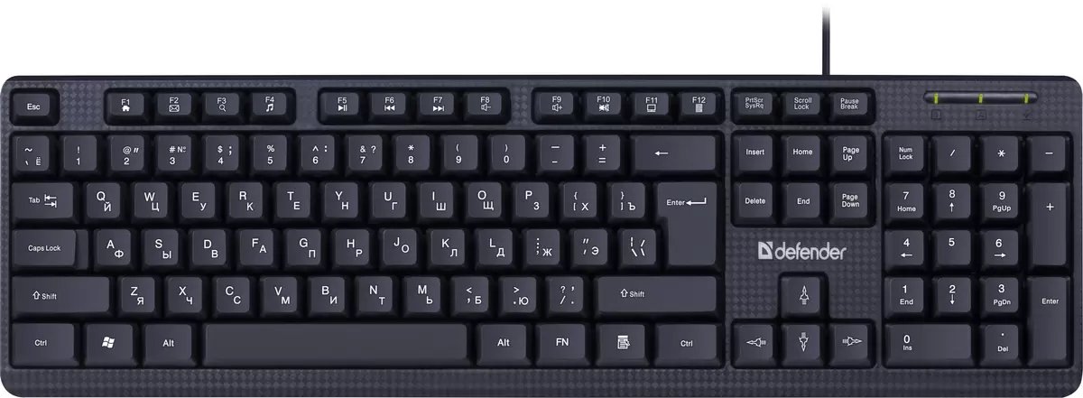 Клавиатура проводная DEFENDER Daily HB-162 RU,104 кнопки + FN, 1.8м, черная (1/20)