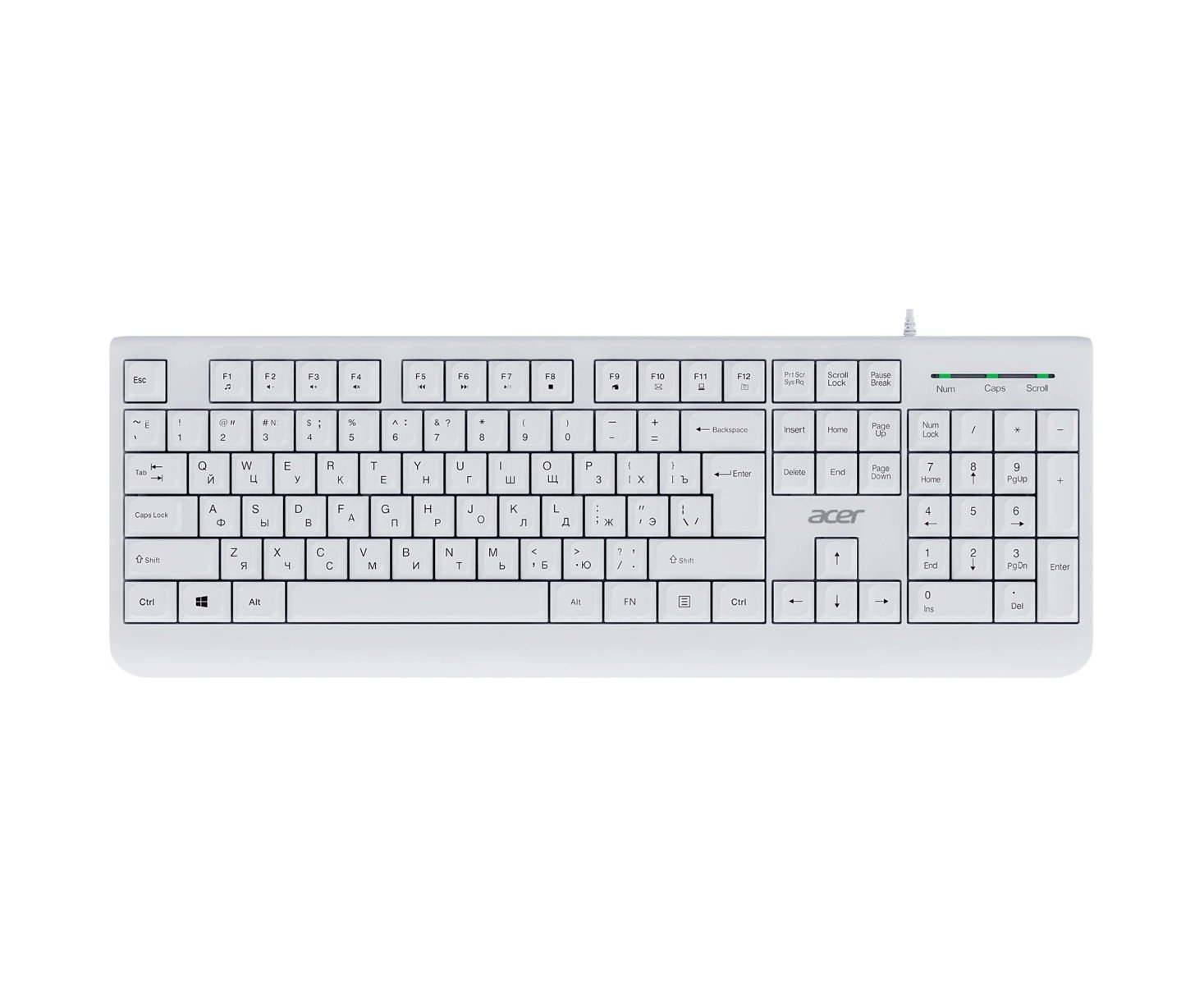 Клавиатура Acer OKW400 белый USB Multimedia (ZL.KBDEE.01B) кабель 1.8м