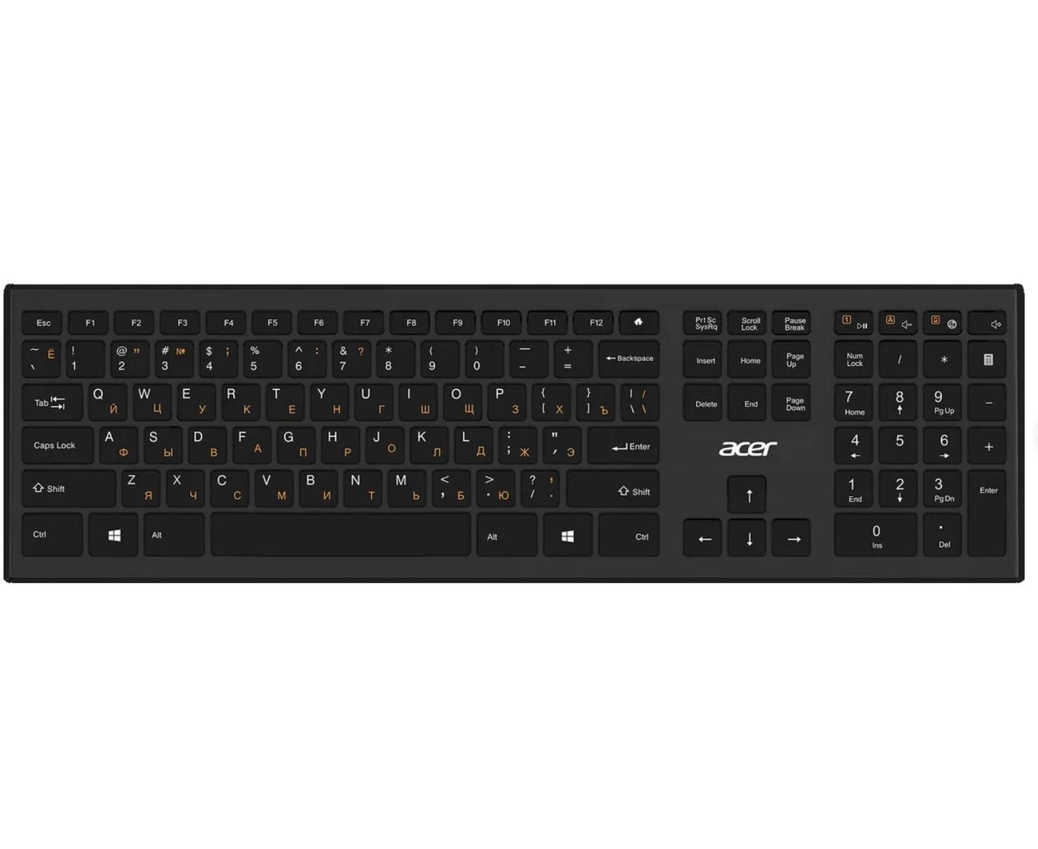 Клавиатура беспроводная ACER OKR010 USB slim Multimedia, черный (1/20)