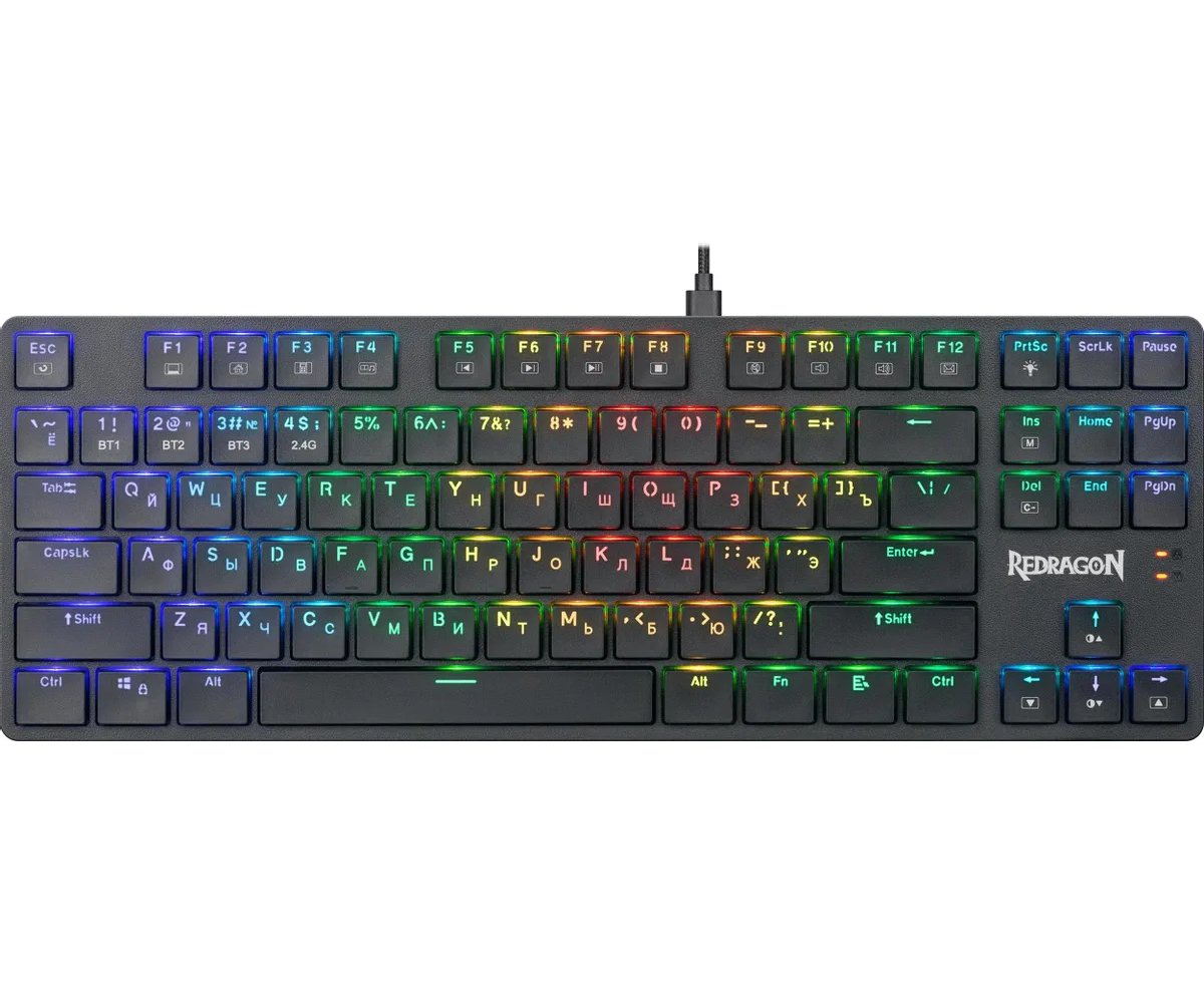 Клавиатура беспроводная REDRAGON Anubis RGB, игровая механическая, тонкая, тихая, 87клавиш, б.п., черная (1/10)