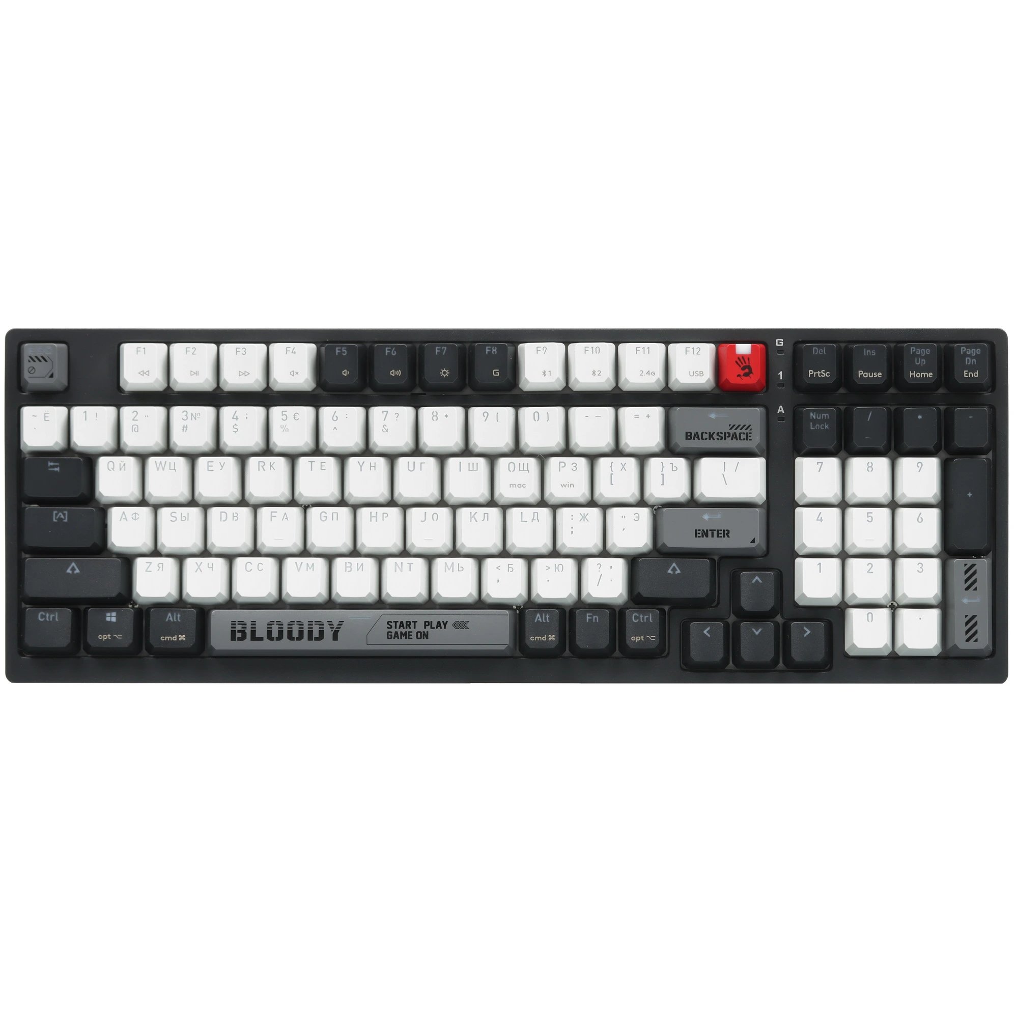 Клавиатура беспроводная игровая A4TECH Bloody WS98 Naraka механическая USB BT/Radio Multimedia, серый/красный (1/10)