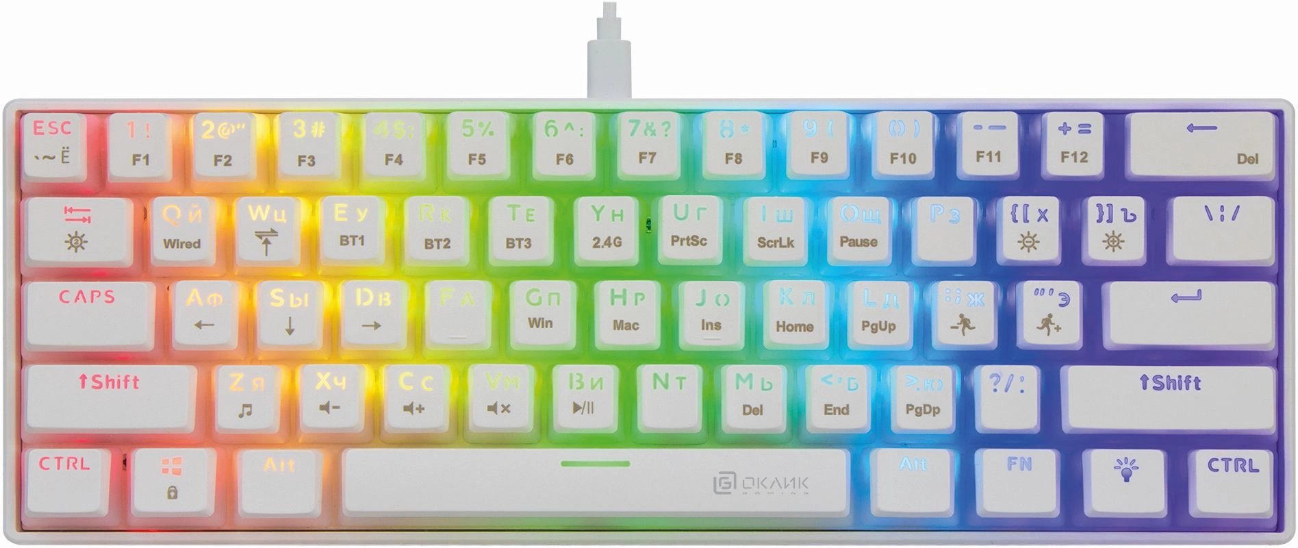 Клавиатура беспроводная Оклик K763W механическая белый USB BT/Radio Multimedia for gamer LED (1920562)