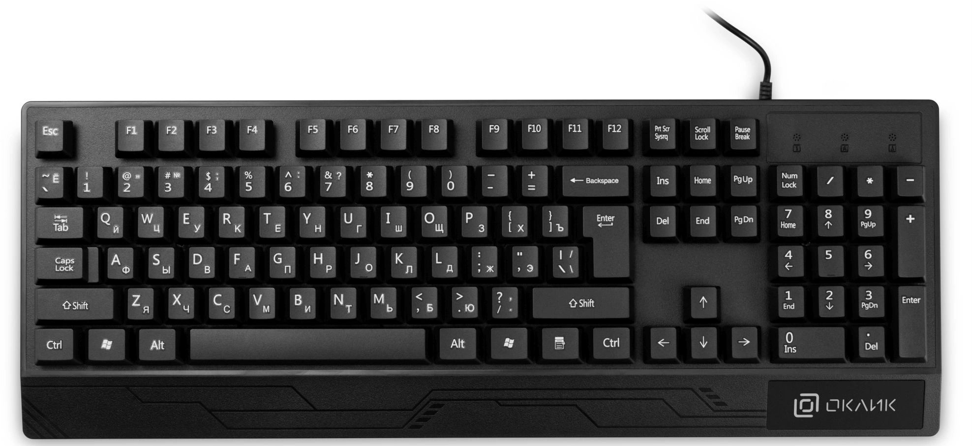 Клавиатура Оклик 115M черный USB (подставка для запястий)