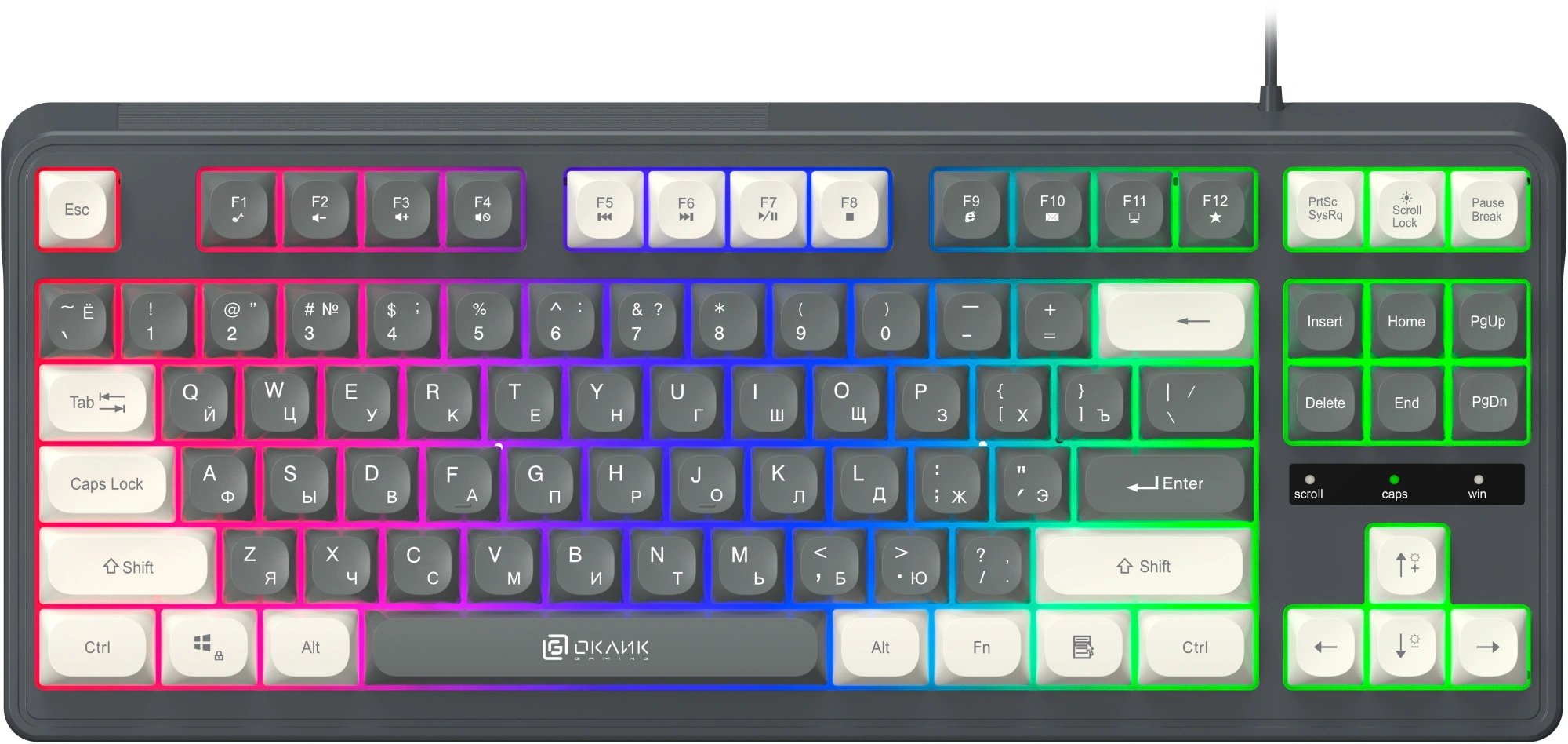 Клавиатура Оклик 711G серый/белый USB for gamer LED (1790385)
