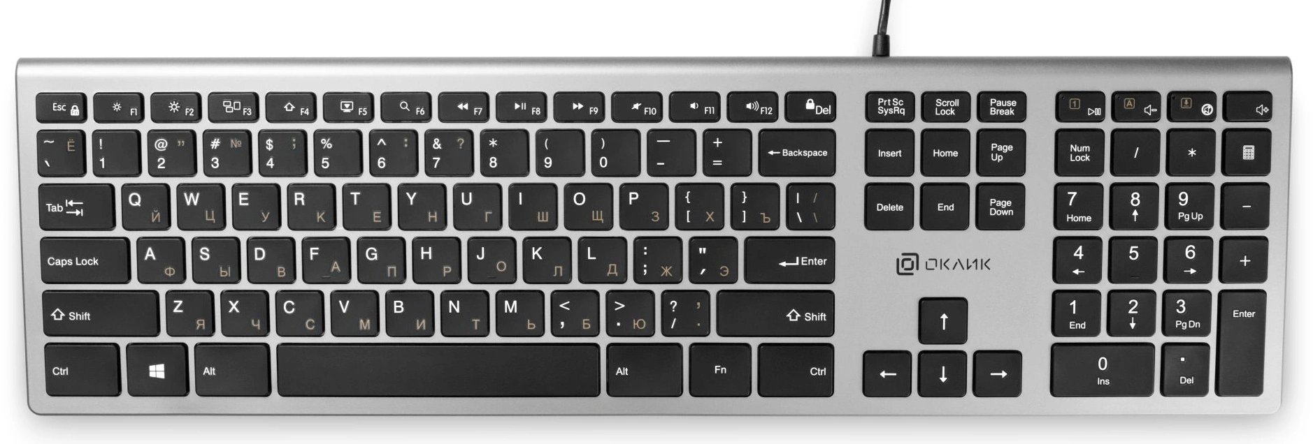 Клавиатура Оклик 890S серый/черный USB slim Multimedia