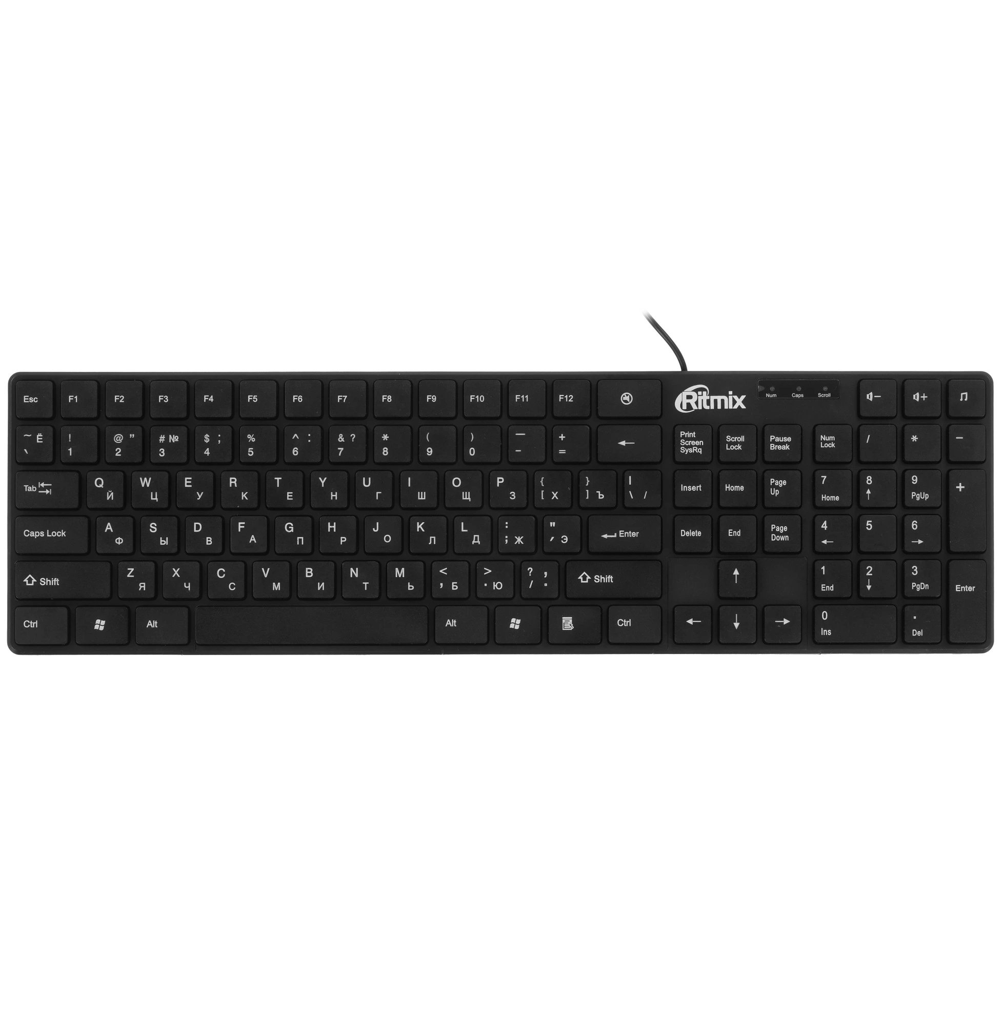 Клавиатура проводная RITMIX RKB-109, черная, клавиш 108, кабель - USB 1,5 м (1/20)