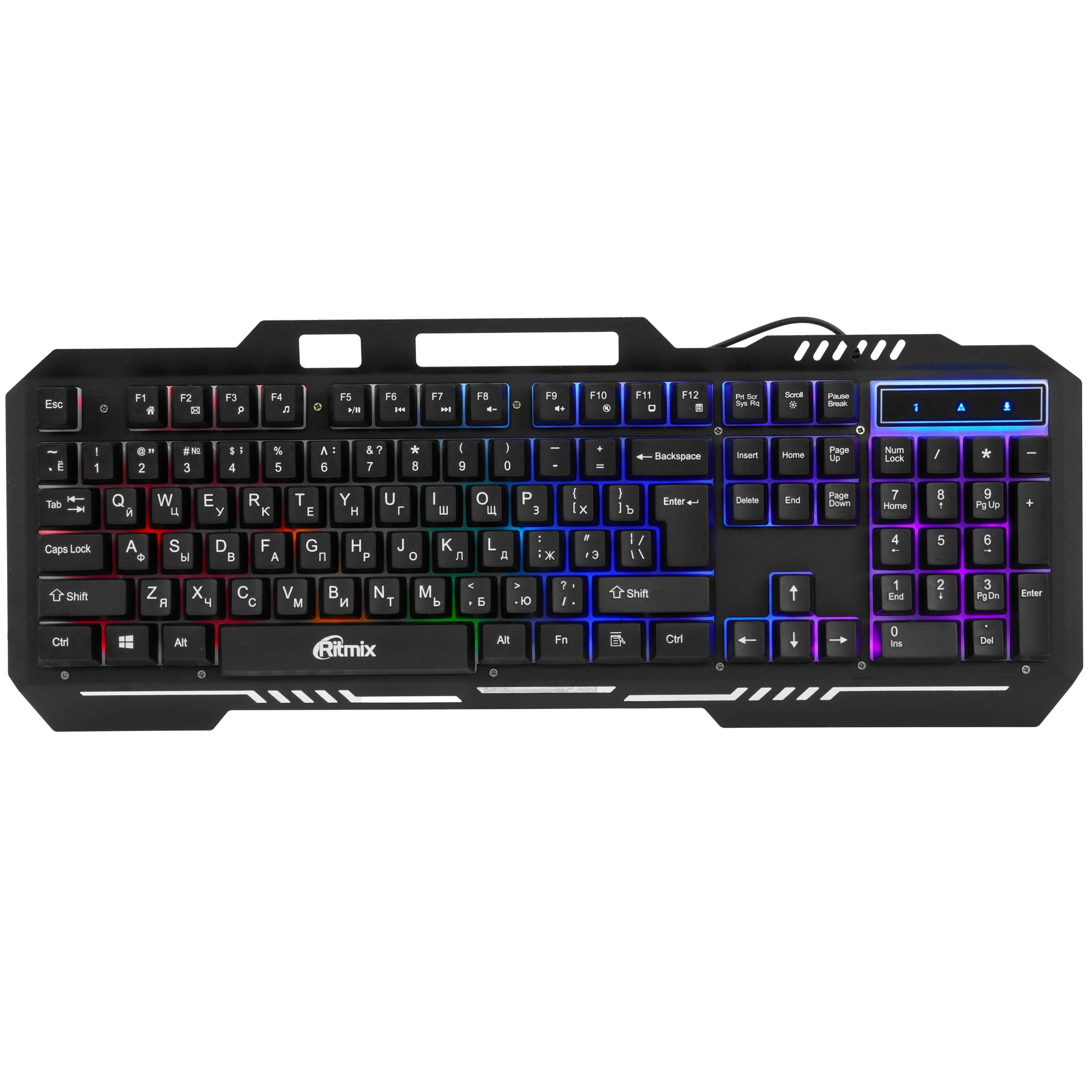 Клавиатура проводная RITMIX RKB-221BL, черная, клавиш 104, кабель - USB 1,55 м, подстветка (1/20)