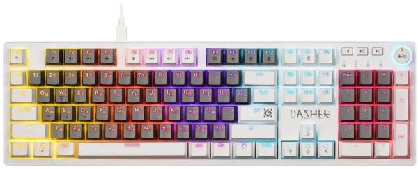 Клавиатура проводная механическая игровая DEFENDER Dasher GK-472 RU, 104кн, YH красн, 1.5м, серый/белый (1/10)