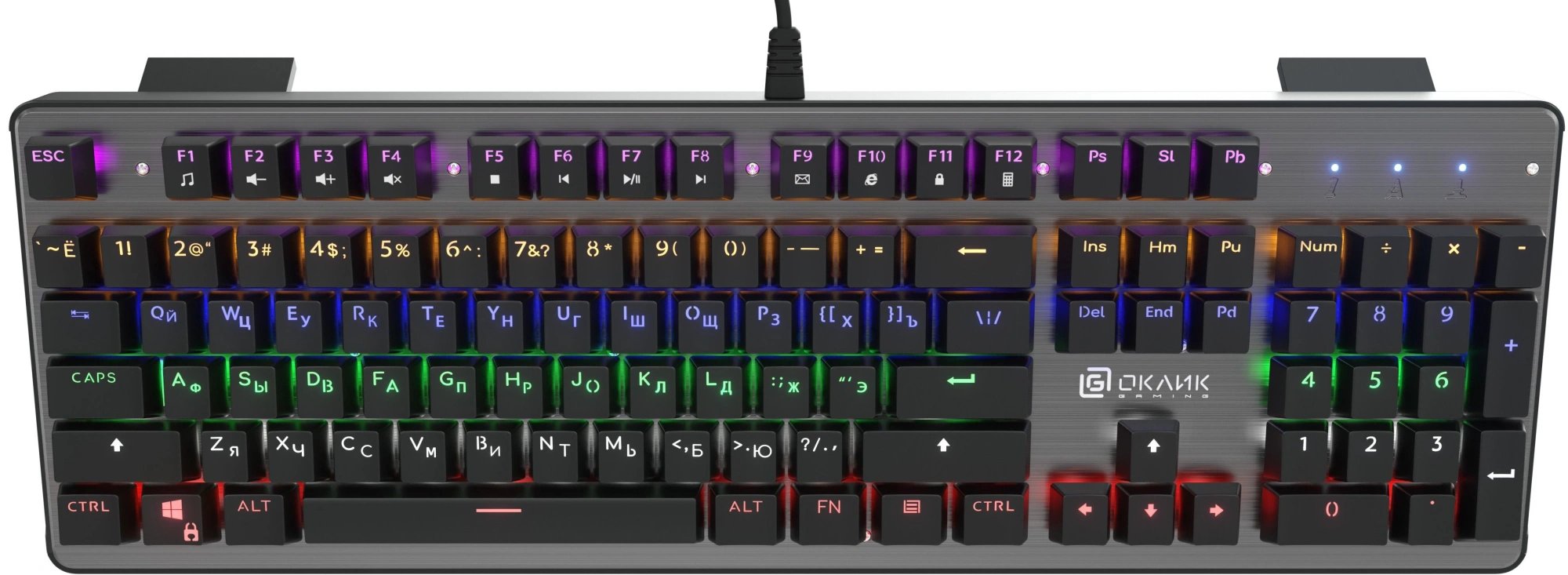 Клавиатура проводная Оклик 970G Dark Knight механическая черный/серебристый USB for gamer LED