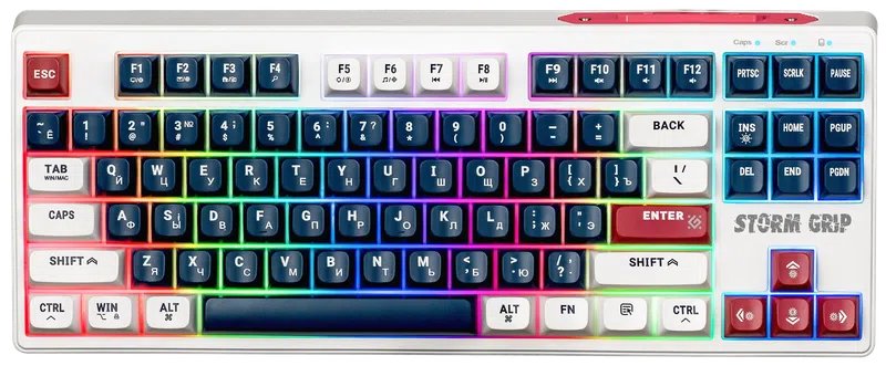Клавиатура DEFENDER Storm Grip GK-188 RU,бел/син,87+FN,радуж,2.4G+BT (45188)