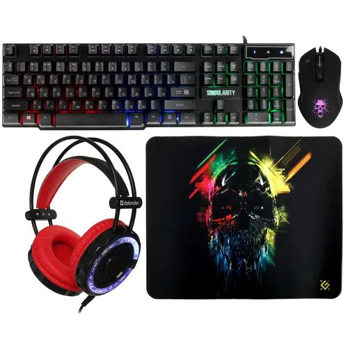 Комплект игровой DEFENDER Singularity MKP-118 мышь+клавиатура+гарнитура+ков.