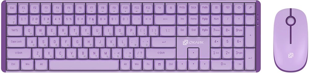 Клавиатура + мышь OKLICK S315W клав:сиреневый мышь:сиреневый USB беспроводная Multimedia (1978643)