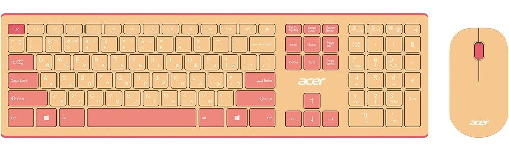 Клавиатура + мышь Acer OCC205 клав:розовый/бежевый мышь:розовый/бежевый USB беспроводная slim
