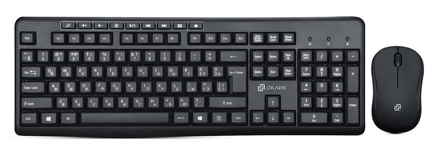 Клавиатура + мышь Oklick 225M клав:черный мышь:черный USB беспроводная Multimedia (1454537)